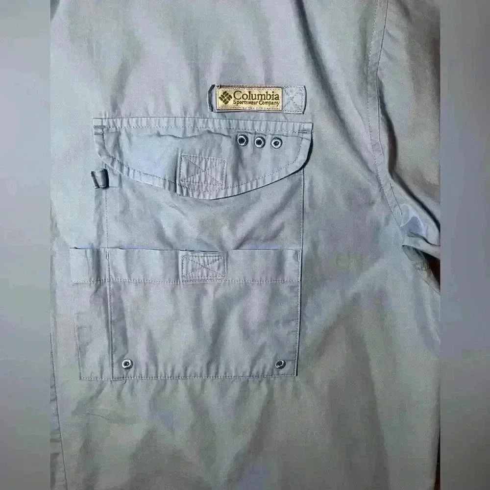 Columbia PFG Light Blue Button Down Collared SS Shirt Men's Size L Large